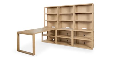 HomeWork Modular Office Desk and 3 Wide Bookshelf Set