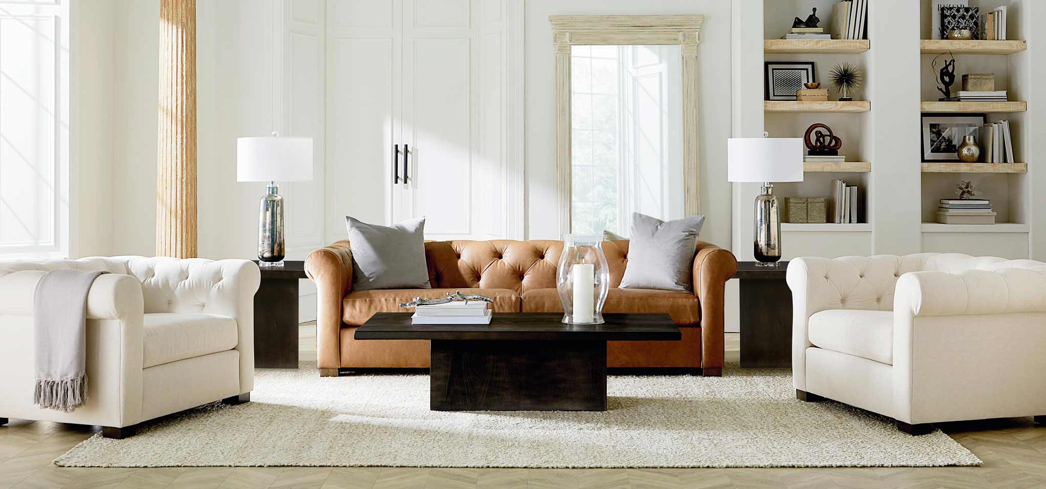 Tidewater Bedroom with Pippa Accent  Chair and Blue Bedding
